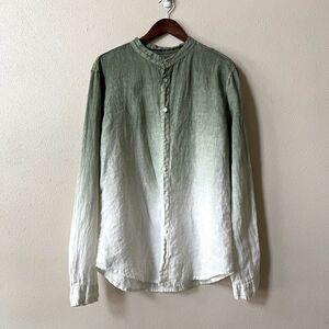 Nohow Men's Linen Button Up Shirt Large Long Sleeve Green Ombre Italy Lagenlook